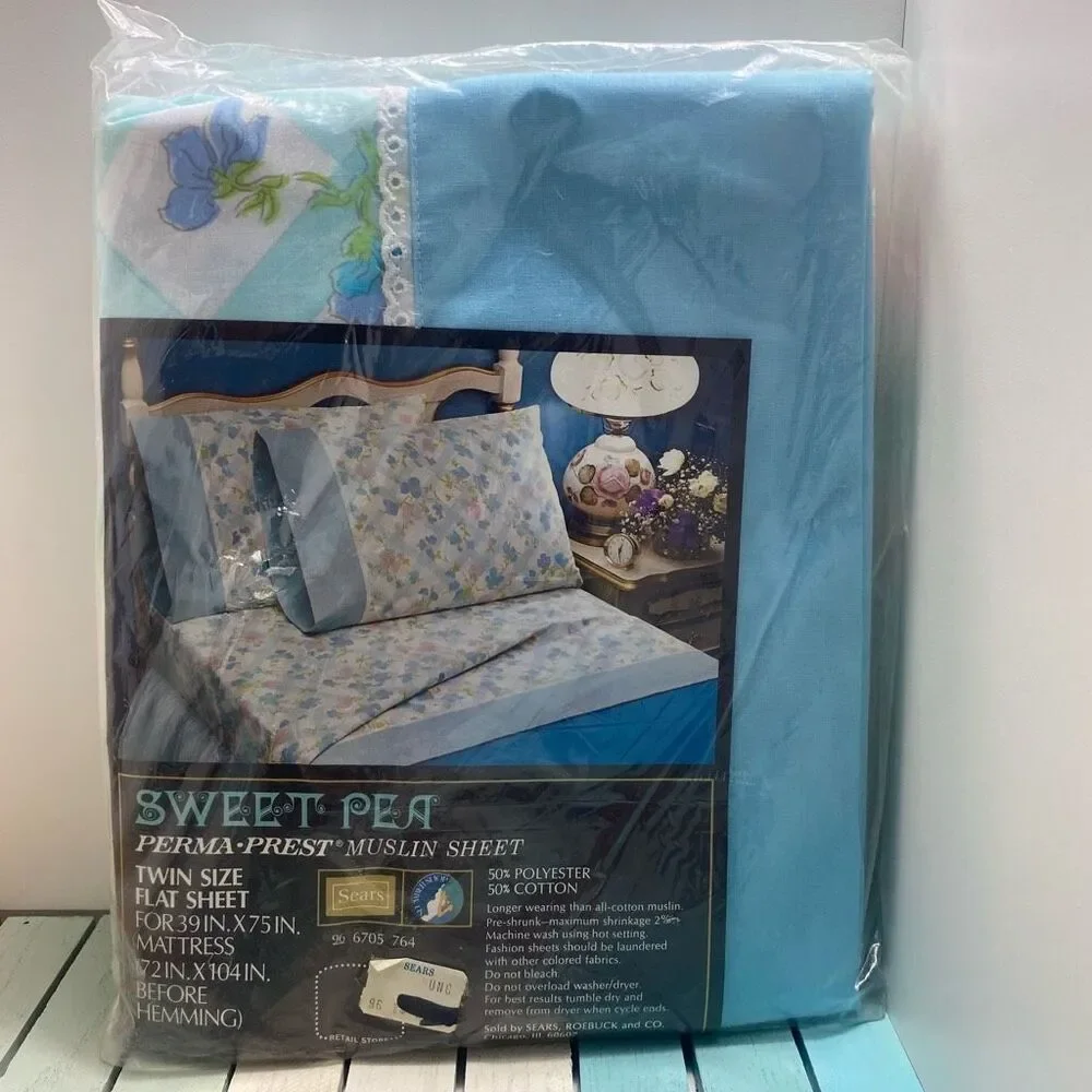 Vintage Sears Sweet Pea Twin Sheet Set NOS Floral Cottagecore 70s Bedding